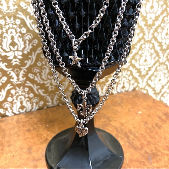 Triple Multi chain charm necklace in silver-tone - Picture 2 of 5